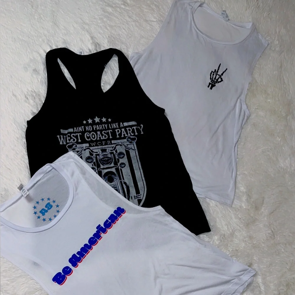Trendy Women's Graphic Tank Tops - Black and White - Picture 1 of 7
